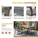 Vineego 7 Pieces Patio Dining Set Outdoor Furniture Set 6 Stackable Textilene Armchairs with Rectangular Table