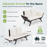 Devoko Patio Wicker Daybed with Adjustable Armrest, Outdoor PE Rattan Sofa Bed for All-Weather Use