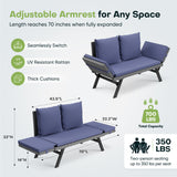 Devoko Patio Wicker Daybed with Adjustable Armrest, Outdoor PE Rattan Sofa Bed for All-Weather Use