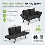 Devoko Patio Wicker Daybed with Adjustable Armrest, Outdoor PE Rattan Sofa Bed for All-Weather Use