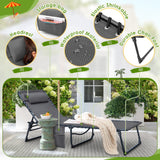 Vineego Foldable Lounge Chaise 12 inch High 5-Position Adjustable Patio Lounge Chair Beach Pool Chaise,Black