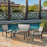 Vineego 4 Pieces Patio Furniture Outdoor furniture Outdoor Patio Furniture Set Textilene Bistro Set Modern Conversation Set Black Bistro Set with Loveseat Tea Table for Home, Lawn and Balcony (Black)