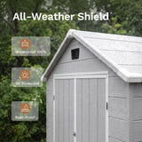 Devoko 6X10 FT Plastic Outdoor Storage Shed with Floor, Light Grey, Resin Tool Sheds with Lockable Door and Window, Weather-Resistant Garden Shed, Easy Assembly for Backyard, Patio, Lawn