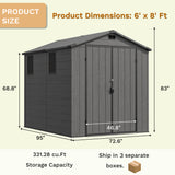 Devoko 6x8 FT Resin Outdoor Storage Shed with Floor, Outside Large Sheds Plastic Waterproof Tool Storage Shed with Window and with Lockable Door for Garden, Backyard, Patio, Lawn, Dark Gray