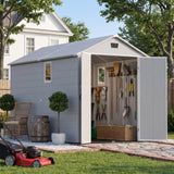 Devoko 6X10 FT Plastic Outdoor Storage Shed with Floor, Light Grey, Resin Tool Sheds with Lockable Door and Window, Weather-Resistant Garden Shed, Easy Assembly for Backyard, Patio, Lawn