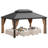 Devoko 10' x 12' Hardtop Gazebo Outdoor Galvanized Steel Metal Double Roof Aluminum Frame Permanent Pergolas with Netting and Curtains for Patio Backyard Garden Lawns Parties