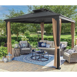 Devoko 10' x 12' Hardtop Gazebo Outdoor Galvanized Steel Metal Double Roof Aluminum Frame Permanent Pergolas with Netting and Curtains for Patio Backyard Garden Lawns Parties