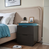 Devoko LED Light Nightstand with 2 Drawer End Side Table for Bedroom Living Room Furniture