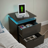 Devoko LED Light Nightstand with 2 Drawer End Side Table for Bedroom Living Room Furniture