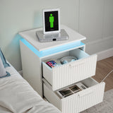 Devoko LED Light Nightstand with 2 Drawer End Side Table for Bedroom Living Room Furniture