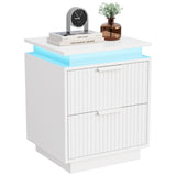 Devoko LED Light Nightstand with 2 Drawer End Side Table for Bedroom Living Room Furniture