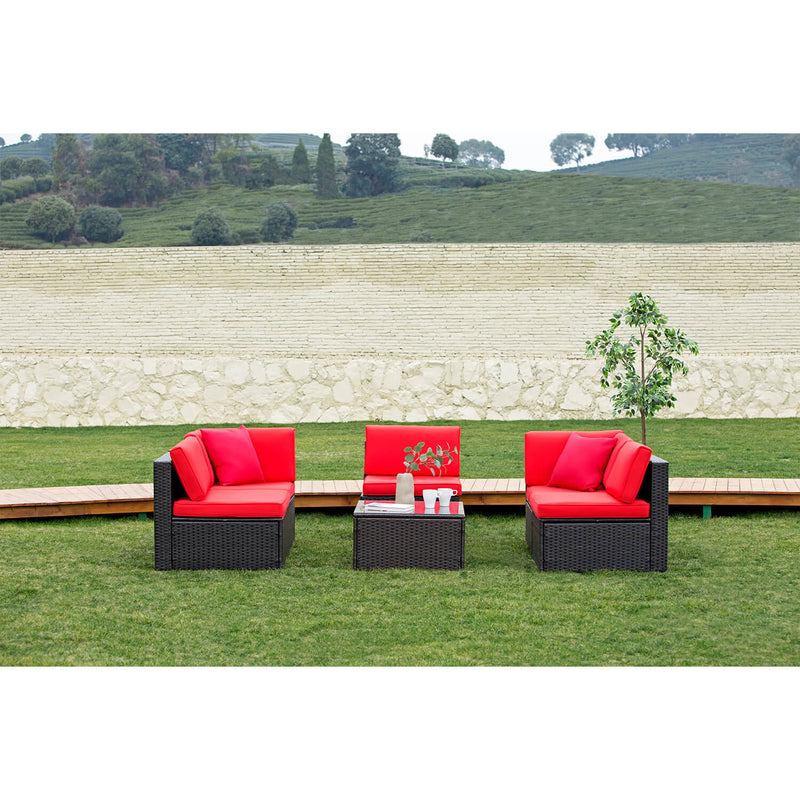Devoko 6 Pieces Outdoor Sectional Sofa, U Shape Wicker Patio Seating Sets