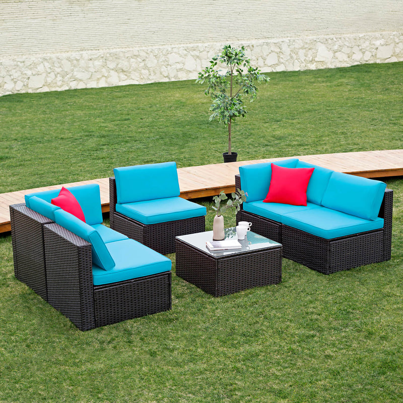 Devoko 6 Pieces Outdoor Sectional Sofa, U Shape Wicker Patio Seating Sets