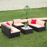 Devoko 6 Pieces Outdoor Sectional Sofa, U Shape Wicker Patio Seating Sets