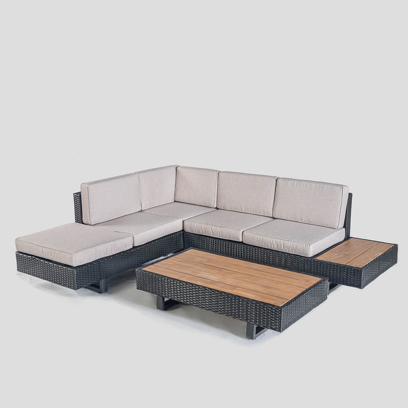 Devoko 4 Pieces Acacia Wood Patio Sectional Sofa, All-Weather Oudoor Seating Sets with Side Table