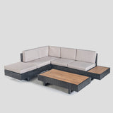 Devoko 4 Pieces Acacia Wood Patio Sectional Sofa, All-Weather Oudoor Seating Sets with Side Table