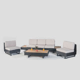 Devoko 4 Pieces Acacia Wood Patio Sectional Sofa, All-Weather Oudoor Seating Sets with Side Table