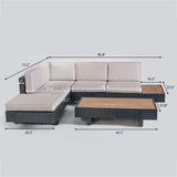 Devoko 4 Pieces Acacia Wood Patio Sectional Sofa, All-Weather Oudoor Seating Sets with Side Table