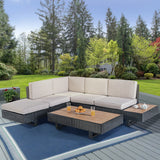 Devoko 4 Pieces Acacia Wood Patio Sectional Sofa, All-Weather Oudoor Seating Sets with Side Table