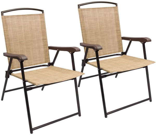 Devoko Patio Folding Chair Deck Sling Back Chair Camping Garden Pool Beach Using Chairs Space Saving Set of 2