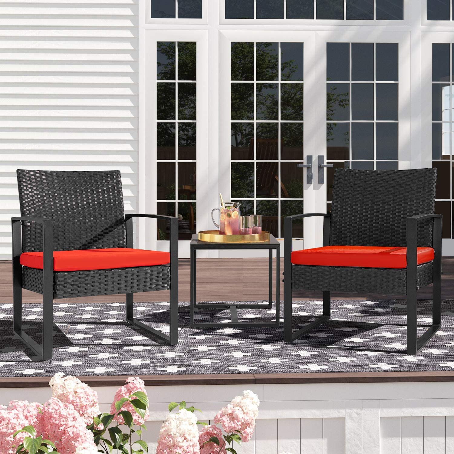 Devoko Pieces Patio Bistro Set with Coffee Table for Front Porch