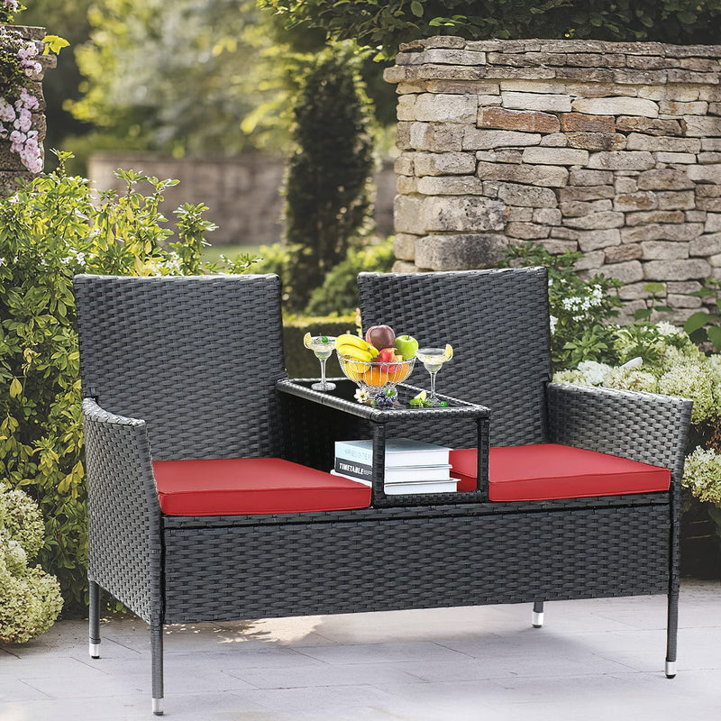 Devoko Patio Furniture Rattan Set with Cushions & Built-in Coffee Table Porch