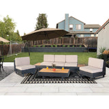 Devoko 4 Pieces Acacia Wood Patio Sectional Sofa, All-Weather Oudoor Seating Sets with Side Table