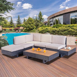 Devoko 4 Pieces Acacia Wood Patio Sectional Sofa, All-Weather Oudoor Seating Sets with Side Table