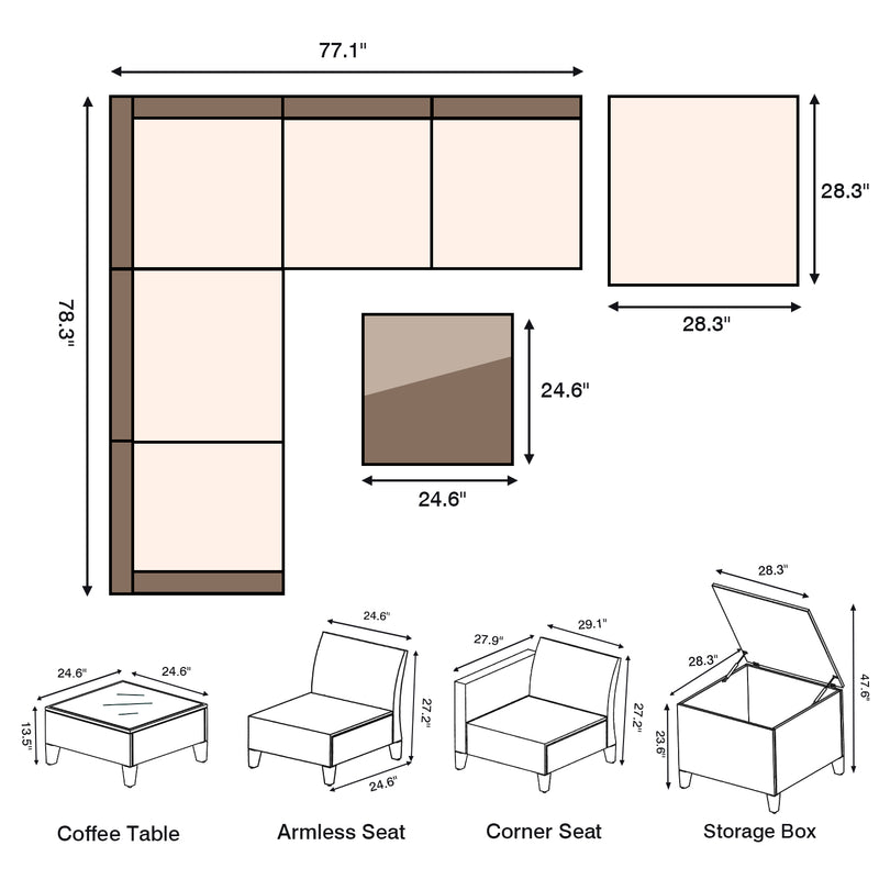 Devoko Patio Furniture 7 Pieces  Sectional Sofa with Storage Box