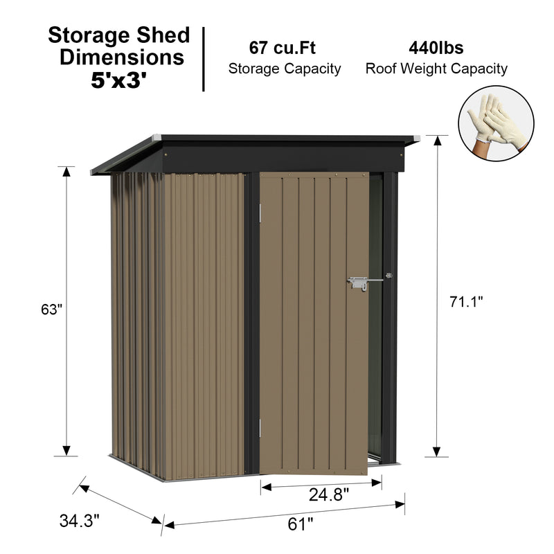 Devoko 5 X 3 FT Outdoor Metal Storage Shed, Steel Yard Shed with Lockable