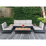 Devoko 4 Pieces Acacia Wood Patio Sectional Sofa, All-Weather Oudoor Seating Sets with Side Table