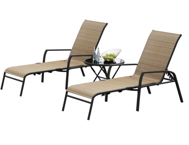 Devoko Patio Chaise Lounges Sets Outdoor Lounge Chairs with Adjustable Backrest & Sturdy Glass Top Coffee
