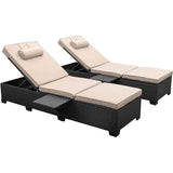 Devoko 2 Piece Patio Chaise Lounge, Rattan Reclining Chair Set with Adjustable Backrest and Side Table