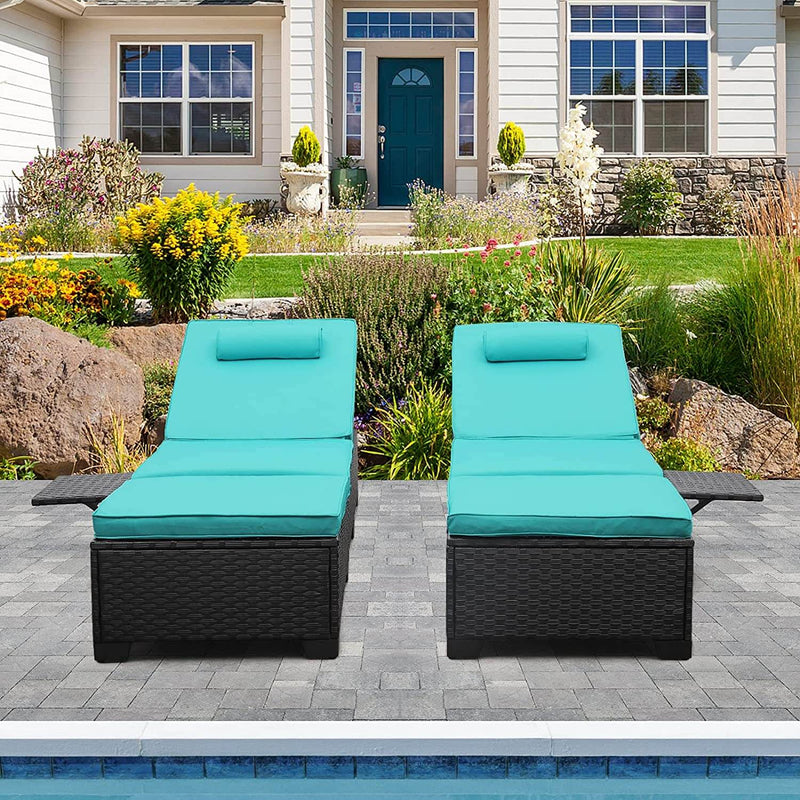 Devoko 2 Piece Patio Chaise Lounge, Rattan Reclining Chair Set with Ad