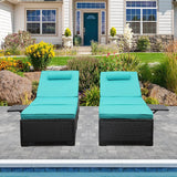 Devoko 2 Piece Patio Chaise Lounge, Rattan Reclining Chair Set with Adjustable Backrest and Side Table