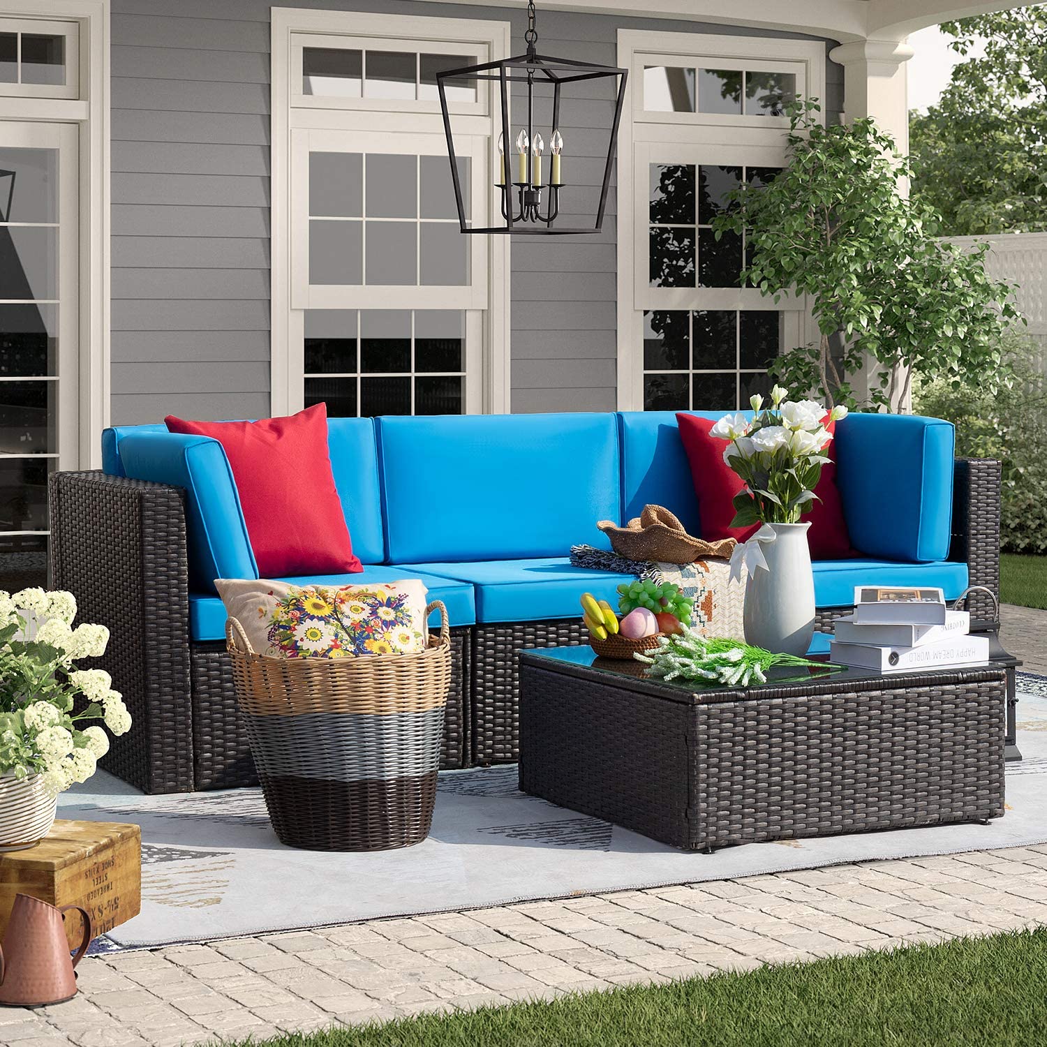 Devoko Patio Furniture 4 Pcs Outdoor Sectional Sofa