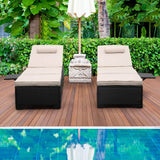 Devoko 2 Piece Patio Chaise Lounge, Rattan Reclining Chair Set with Adjustable Backrest and Side Table