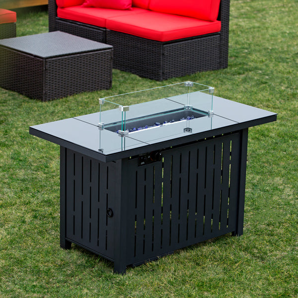 Devoko Patio Home 43 Inch Fire Pit Table Outdoor Auto-Ignition Rectangular for Backyard Garden Camping Courtyard Deck