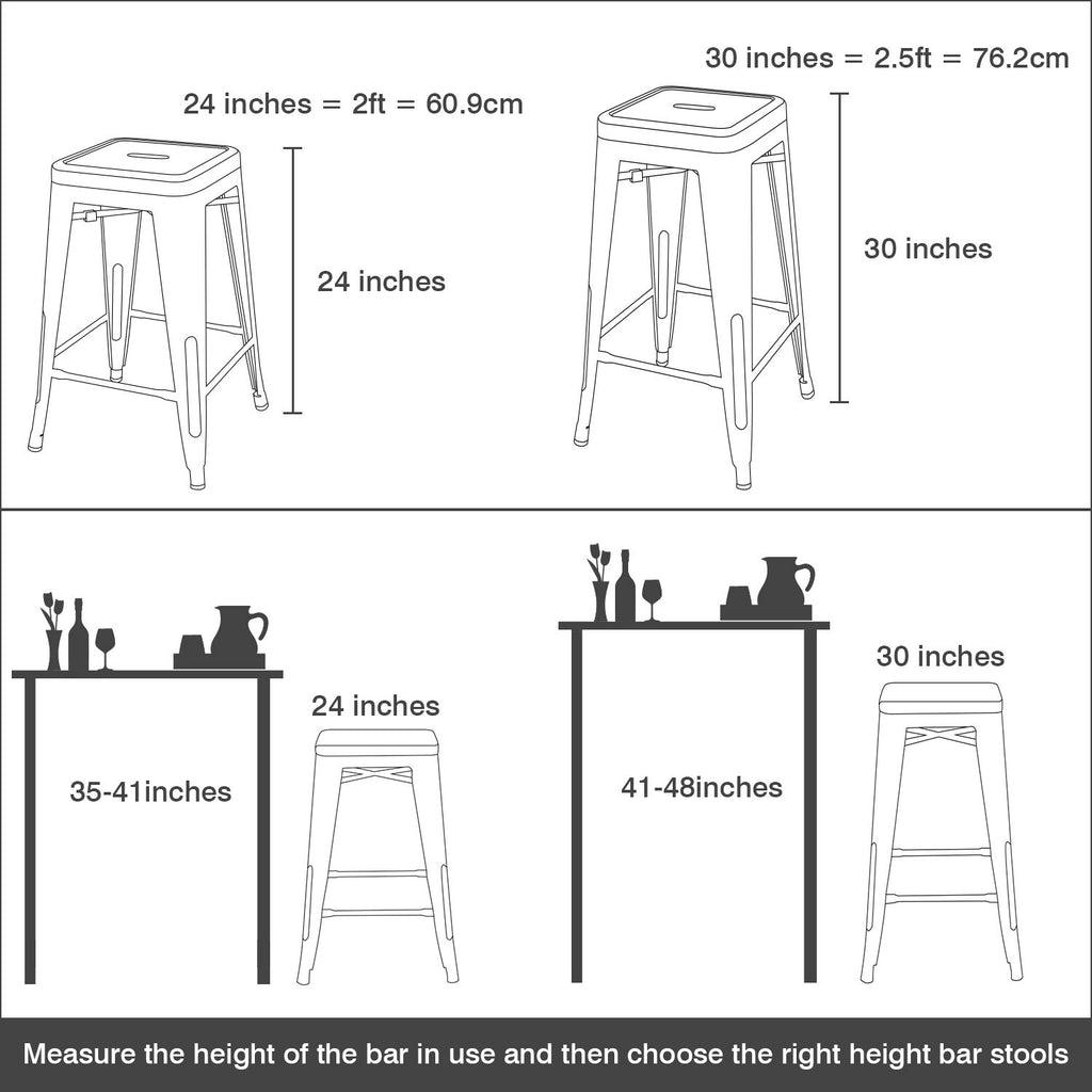 Vineego 30 Inches Metal Bar Stools Outdoor Modern Stackable Industrial ...
