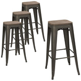 Devoko 30 Inch Indoor Outdoor Metal Stackable Barstools Bar Set of 4 with Wood Seat