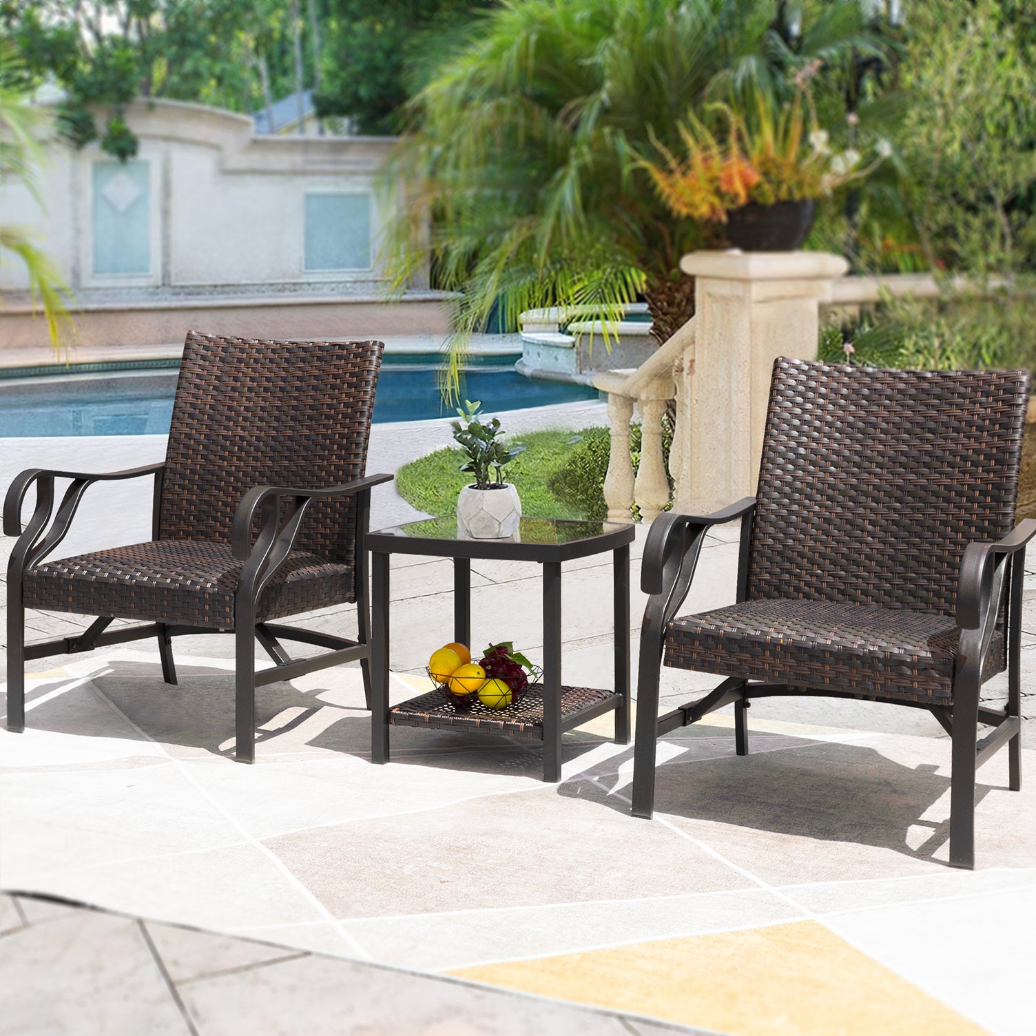 Devoko 3 Pieces Patio Set Outdoor Wicker Furniture Set