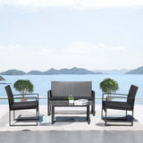 Devoko 4 Pieces PE Rattan Conversation Sets with Cushions and Coffee Table