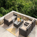 Devoko 4 Pieces Patio Furniture Set Outdoor Furniture Set Rattan Conversation Sofa Set with Coffee Table