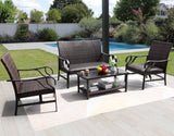 Devoko 4 Pieces Patio Set Outdoor Wicker Furniture Set with Coffee Table