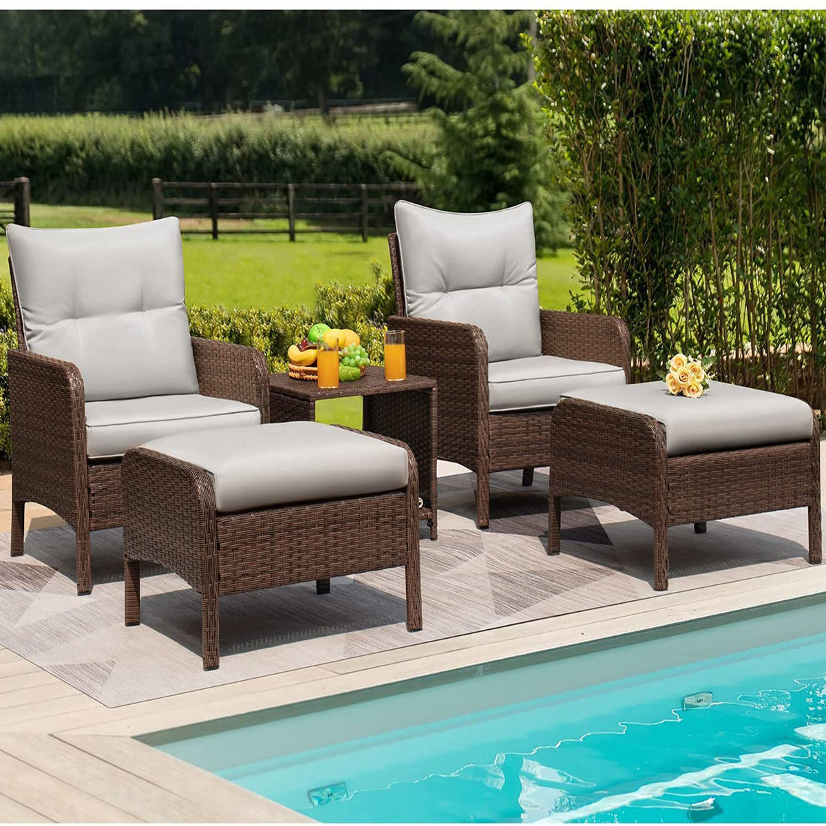 Devoko 5 Pieces Patio Furniture Set Wicker Outdoor Conversation Chairs