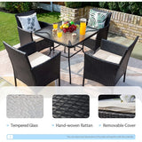 Devoko 5 Pieces Patio Dining Set Patio Furniture Set Outdoor Furniture Set, Square Glass Table Top with Umbrella Hole