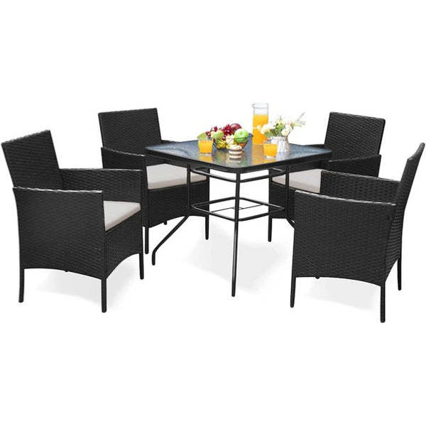 Devoko 5 Pieces Patio Dining Set Patio Furniture Set Outdoor Furniture Set, Square Glass Table Top with Umbrella Hole