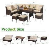 Devoko 7 Pieces Outdoor Dining Set with Wicker Loveseats and Table