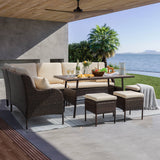 Devoko 7 Pieces Outdoor Dining Set with Wicker Loveseats and Table