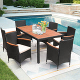 Devoko 7 Pieces Patio Dining Sets Outdoor Furniture with Acacia Wood Table and Adjustable Feet with Wicker Rattan Chairs (Brown)